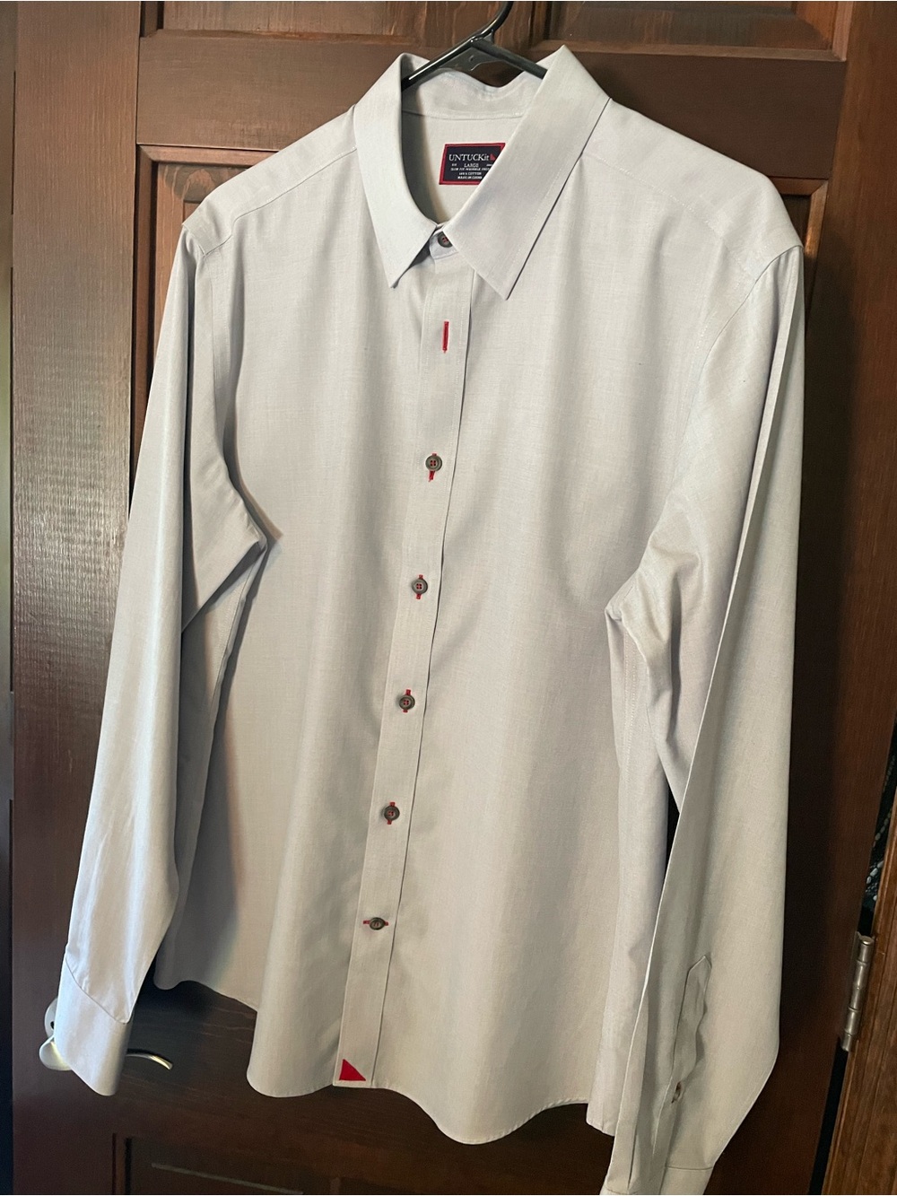 UNTUCKit Men’s Light Gray Dress Shirt with Red Accent